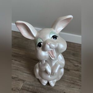 Vintage 1980 Pearlescent Ceramic Easter Bunny Figurine White Pink Mint handmade